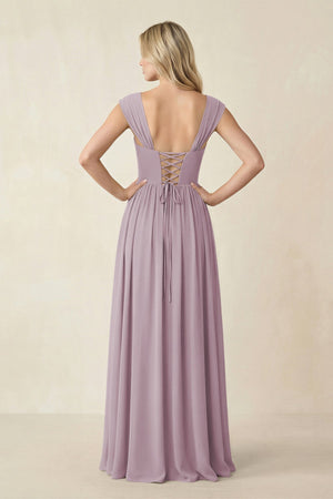 Cap Sleeve Corset A - Line Chiffon Bridesmaid Dress in Dusk - SHE IS ME Bridesmaid Dresses