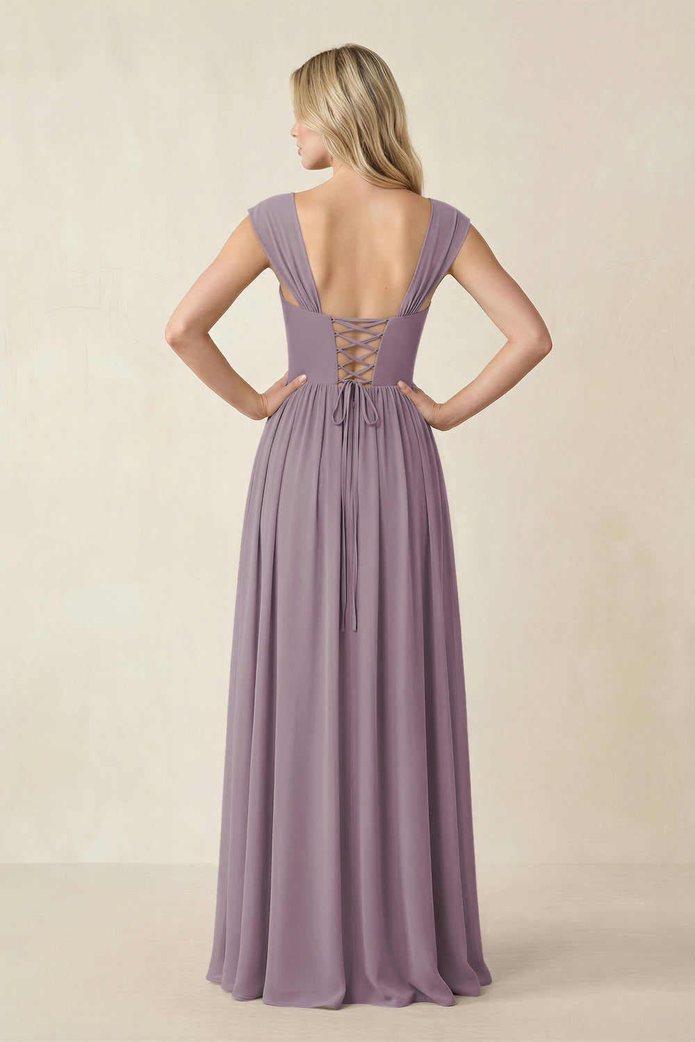Cap Sleeve Corset A-Line Chiffon Bridesmaid Dress in Dusk
