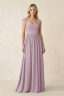 Cap Sleeve Corset A - Line Chiffon Bridesmaid Dress in Dusk - SHE IS ME Bridesmaid Dresses
