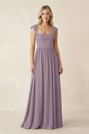 Cap Sleeve Corset A-Line Chiffon Bridesmaid Dress in Dusk | KISSBRIDAL