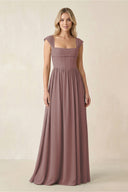 Cap Sleeve Corset A-Line Chiffon Bridesmaid Dress in Dusty Rose | KISSBRIDAL