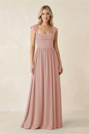 Cap Sleeve Corset A-Line Chiffon Bridesmaid Dress in English Rose | KISSBRIDAL