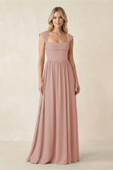 Cap Sleeve Corset A-Line Chiffon Bridesmaid Dress in English Rose | KISSBRIDAL