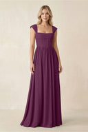 Cap Sleeve Corset A - Line Chiffon Bridesmaid Dress in Fig - SHE IS ME Bridesmaid Dresses