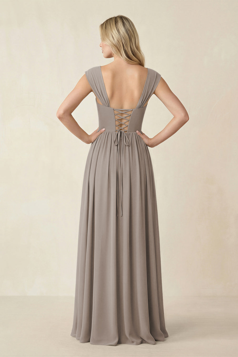 Cap Sleeve Corset A-Line Chiffon Bridesmaid Dress in Frost