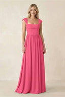 Cap Sleeve Corset A - Line Chiffon Bridesmaid Dress in Fuchsia - SHE IS ME Bridesmaid Dresses