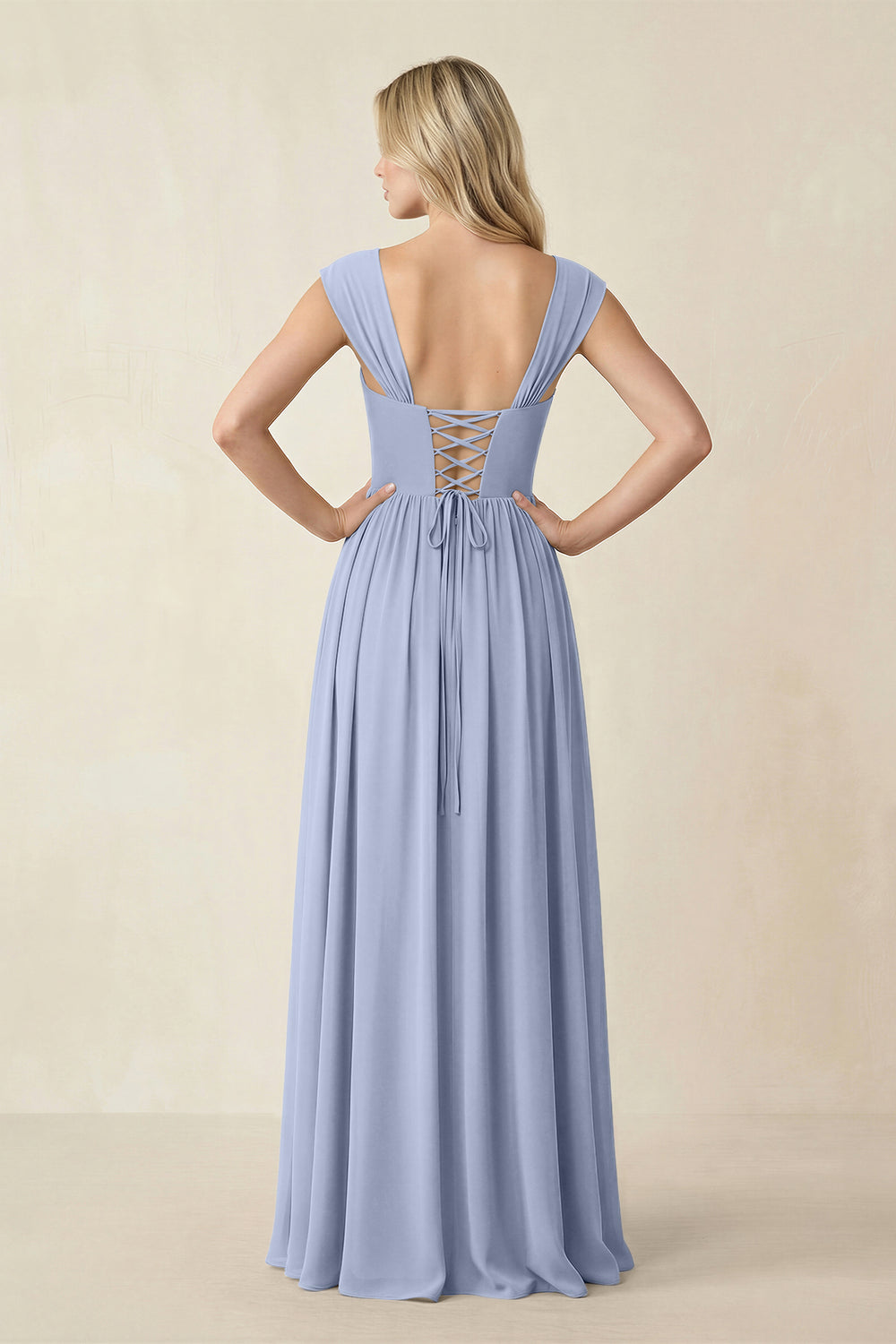 Cap Sleeve Corset A-Line Chiffon Bridesmaid Dress in Ice