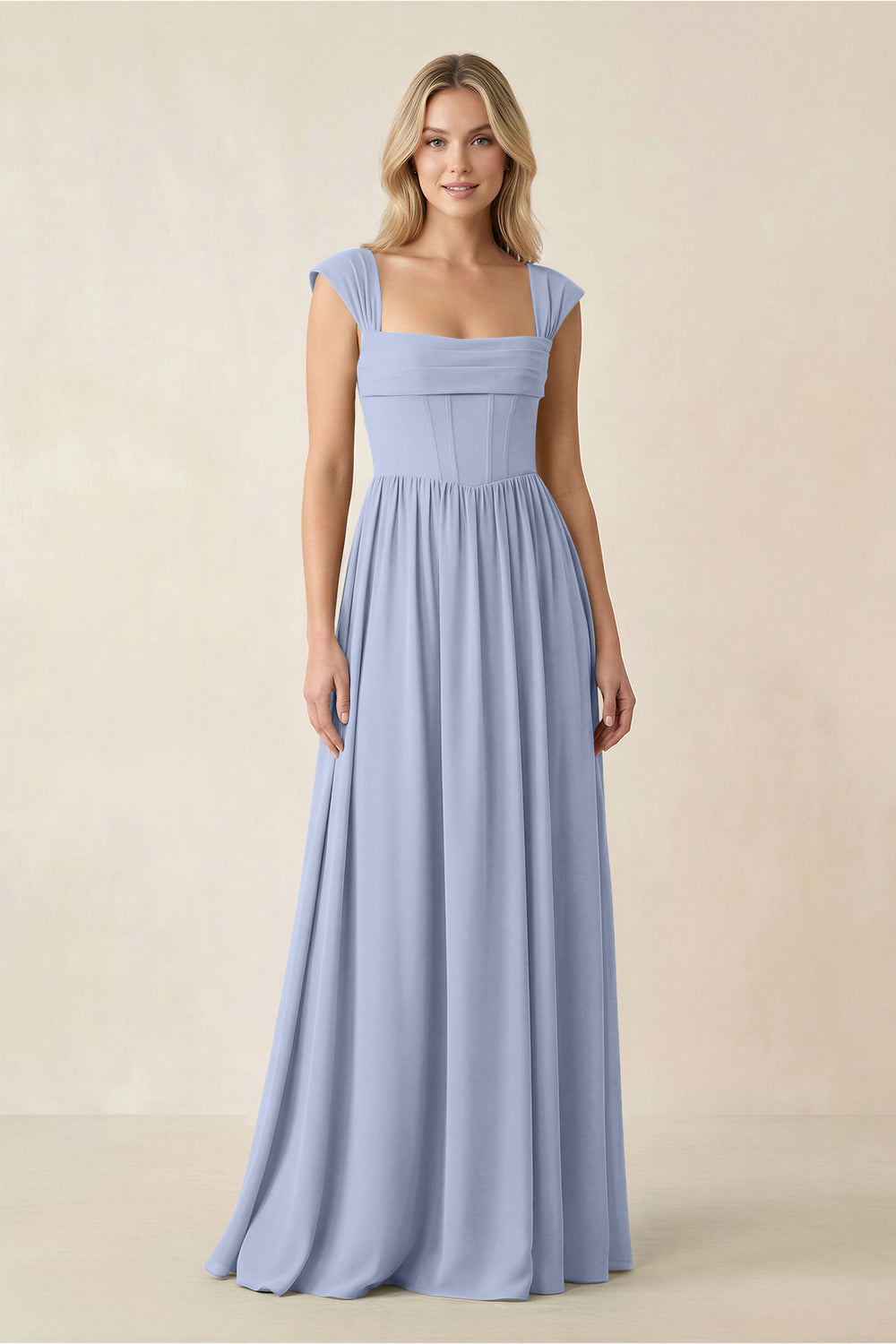 Cap Sleeve Corset A-Line Chiffon Bridesmaid Dress in Ice