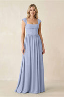 Cap Sleeve Corset A-Line Chiffon Bridesmaid Dress in Ice | KISSBRIDAL