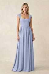 Cap Sleeve Corset A-Line Chiffon Bridesmaid Dress in Ice | KISSBRIDAL