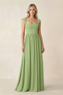 Cap Sleeve Corset A - Line Chiffon Bridesmaid Dress in Matcha - SHE IS ME Bridesmaid Dresses