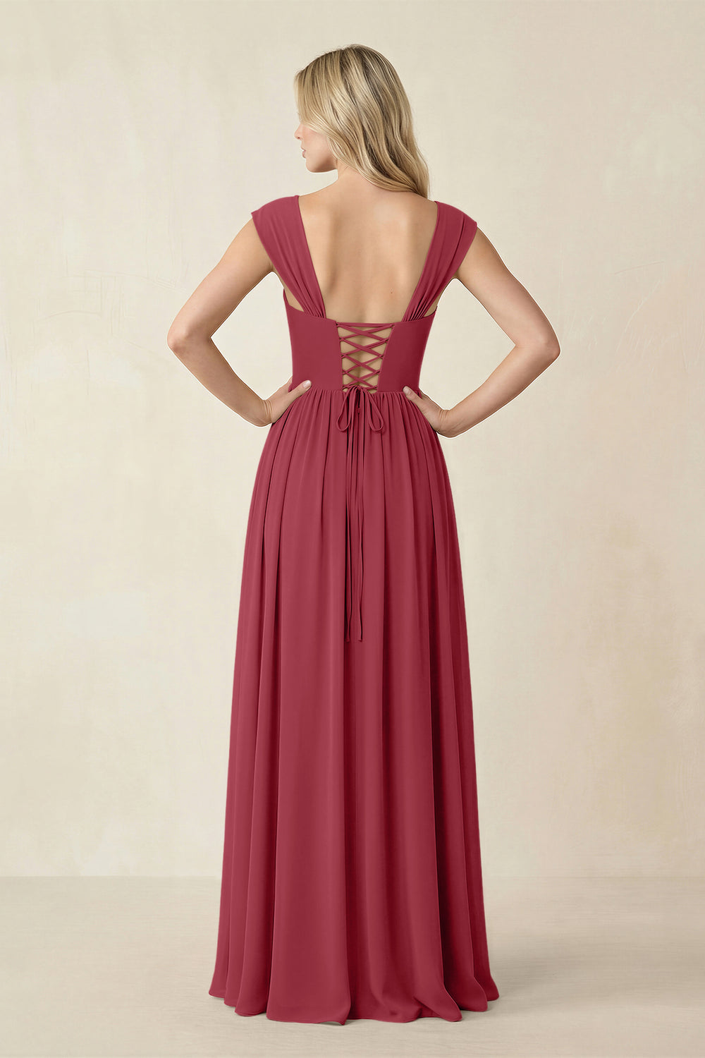 Cap Sleeve Corset A-Line Chiffon Bridesmaid Dress in Merlot