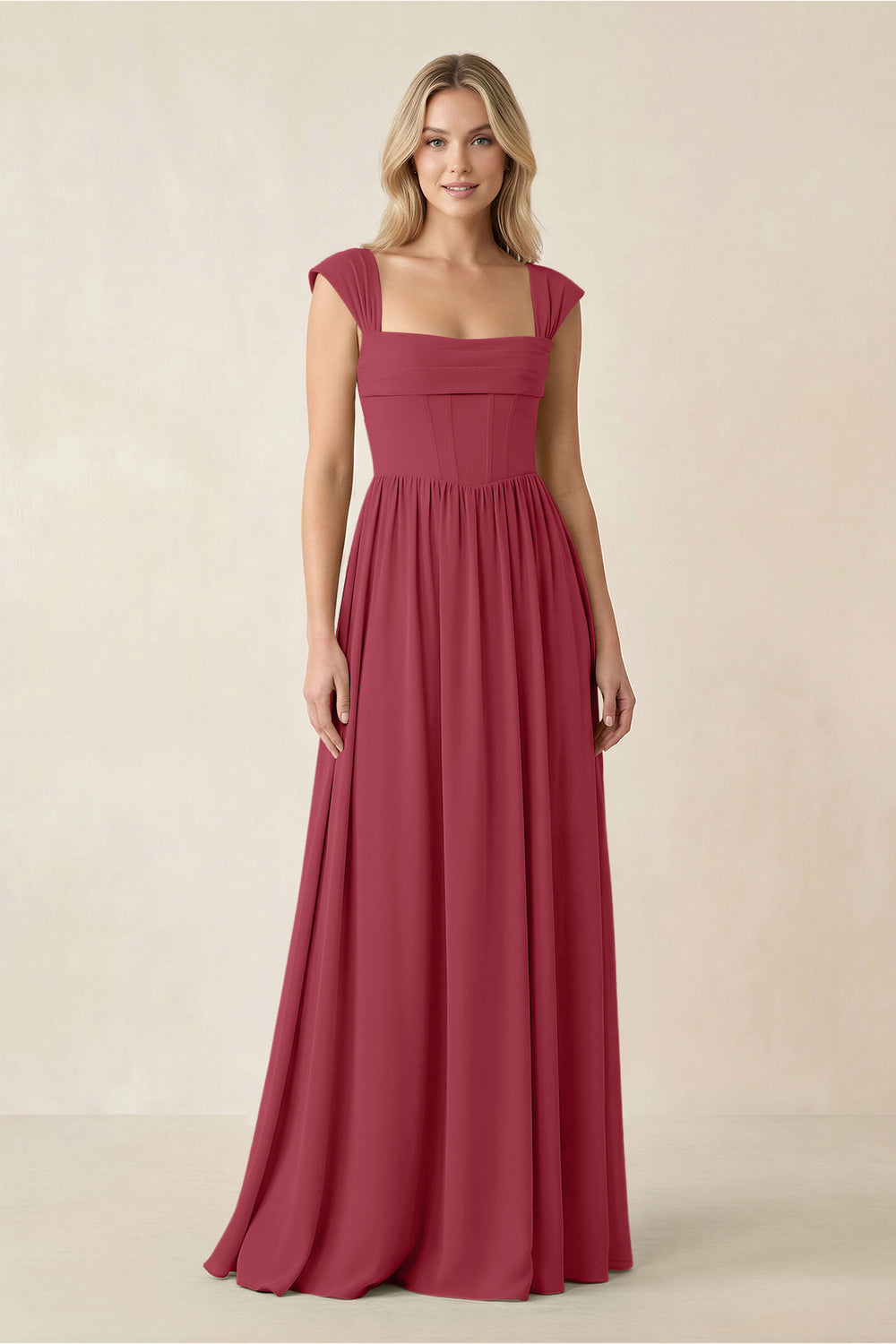 Cap Sleeve Corset A-Line Chiffon Bridesmaid Dress in Merlot