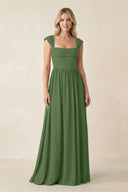 Cap Sleeve Corset A - Line Chiffon Bridesmaid Dress in Moss - SHE IS ME Bridesmaid Dresses