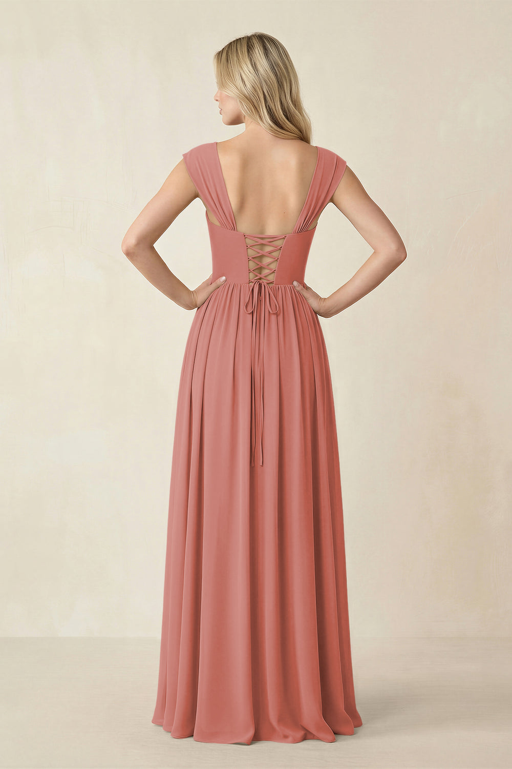 Cap Sleeve Corset A-Line Chiffon Bridesmaid Dress in Mulberry