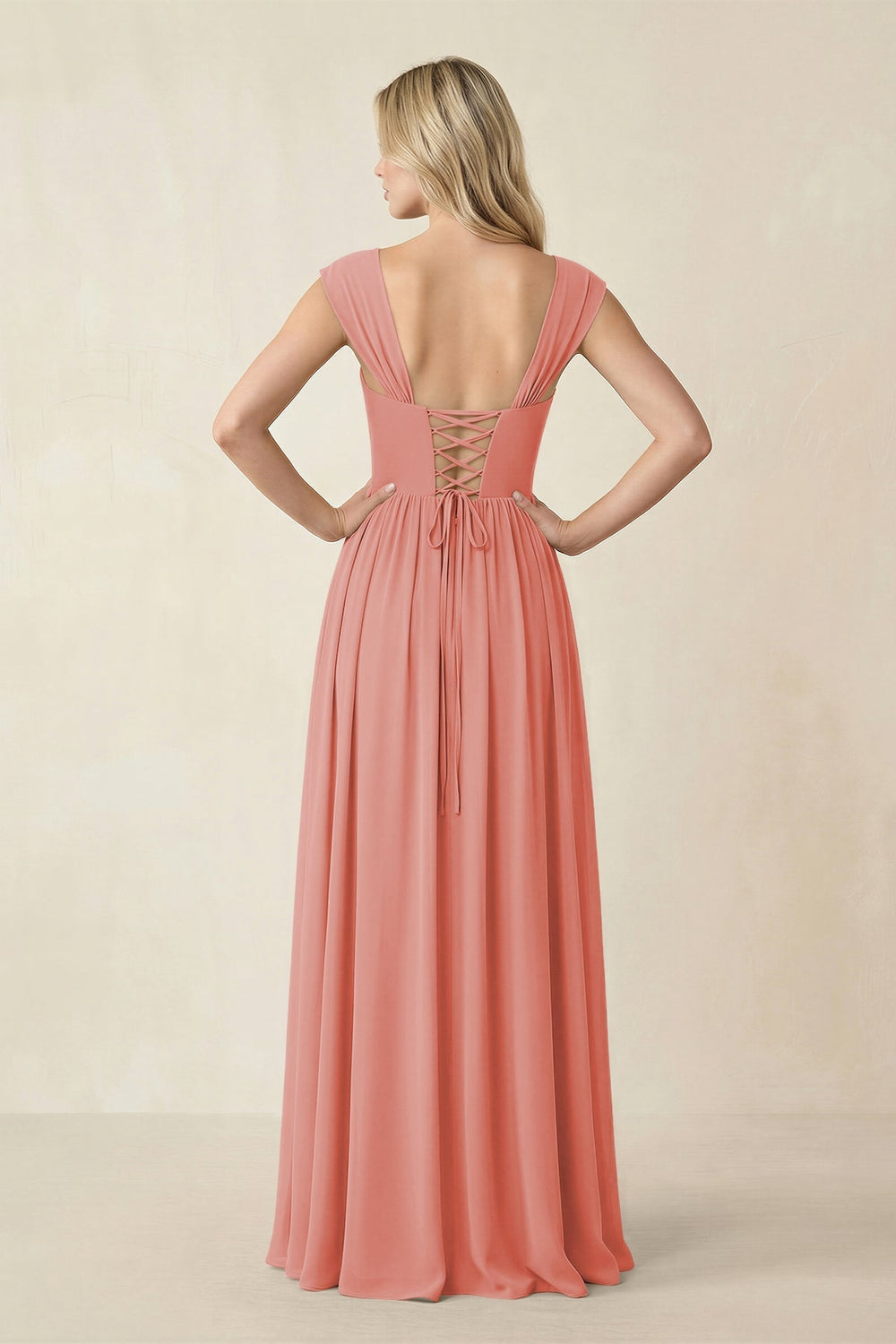 Cap Sleeve Corset A - Line Chiffon Bridesmaid Dress in Mulberry - KISS BRIDAL Bridesmaid Dresses