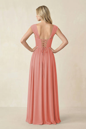 Cap Sleeve Corset A - Line Chiffon Bridesmaid Dress in Mulberry - SHE IS ME Bridesmaid Dresses