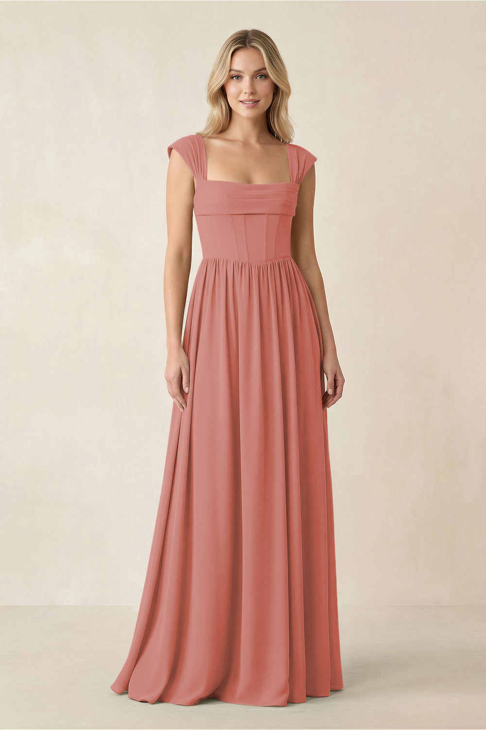 Cap Sleeve Corset A-Line Chiffon Bridesmaid Dress in Mulberry