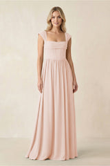 Cap Sleeve Corset A - Line Chiffon Bridesmaid Dress in Pale Blush - KISS BRIDAL Bridesmaid Dresses