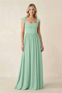 Cap Sleeve Corset A-Line Chiffon Bridesmaid Dress in Pale Pistachio | KISSBRIDAL