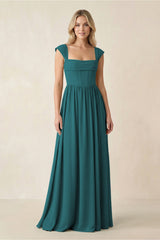 Cap Sleeve Corset A - Line Chiffon Bridesmaid Dress in Pine - KISS BRIDAL Bridesmaid Dresses