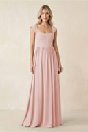 Cap Sleeve Corset A-Line Chiffon Bridesmaid Dress in Rose Petal | KISSBRIDAL