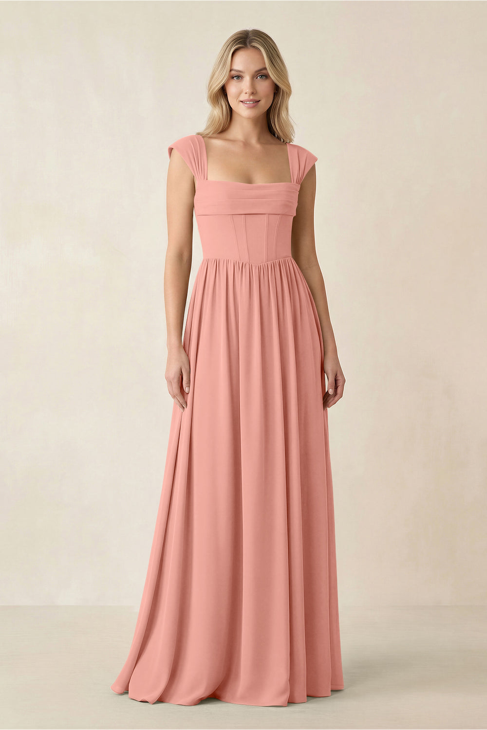Cap Sleeve Corset A-Line Chiffon Bridesmaid Dress in Rosette