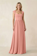 Cap Sleeve Corset A-Line Chiffon Bridesmaid Dress in Rosette | KISSBRIDAL