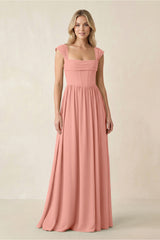Cap Sleeve Corset A-Line Chiffon Bridesmaid Dress in Rosette | KISSBRIDAL