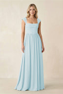 Cap Sleeve Corset A - Line Chiffon Bridesmaid Dress in Sky Blue - SHE IS ME Bridesmaid Dresses