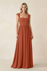 Cap Sleeve Corset A - Line Chiffon Bridesmaid Dress in Spice - KISS BRIDAL Bridesmaid Dresses