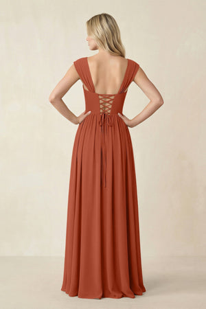 Cap Sleeve Corset A - Line Chiffon Bridesmaid Dress in Spice - SHE IS ME Bridesmaid Dresses
