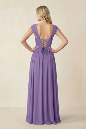 Cap Sleeve Corset A - Line Chiffon Bridesmaid Dress in Tahiti - SHE IS ME Bridesmaid Dresses