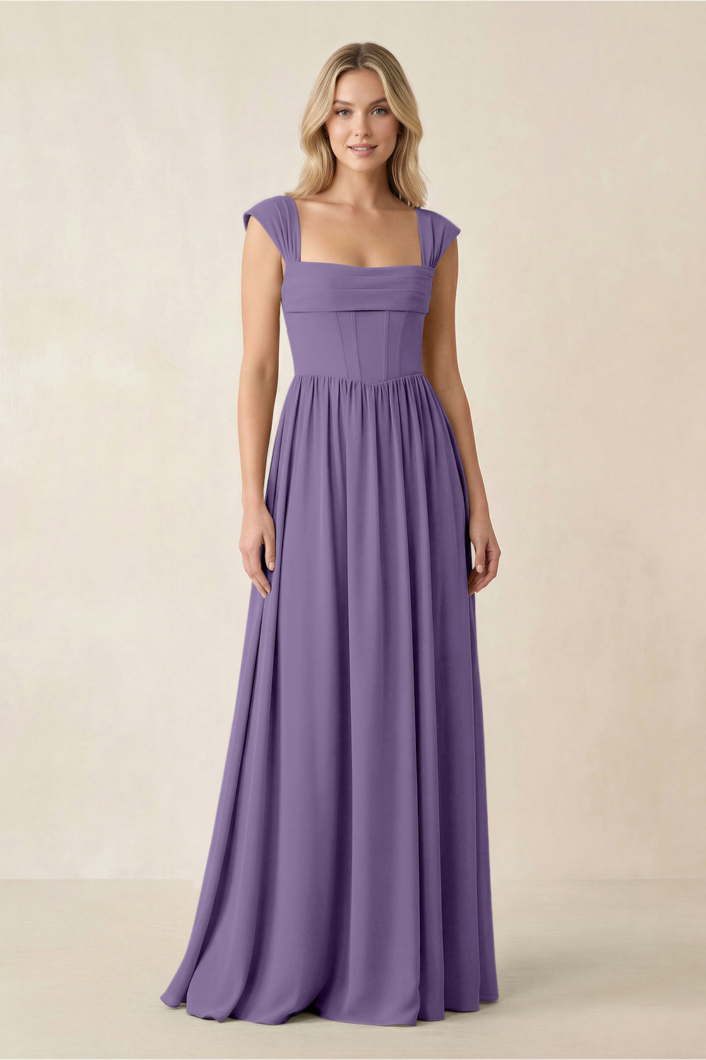 Cap Sleeve Corset A-Line Chiffon Bridesmaid Dress in Tahiti