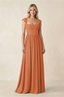 Cap Sleeve Corset A - Line Chiffon Bridesmaid Dress in Terracotta - SHE IS ME Bridesmaid Dresses