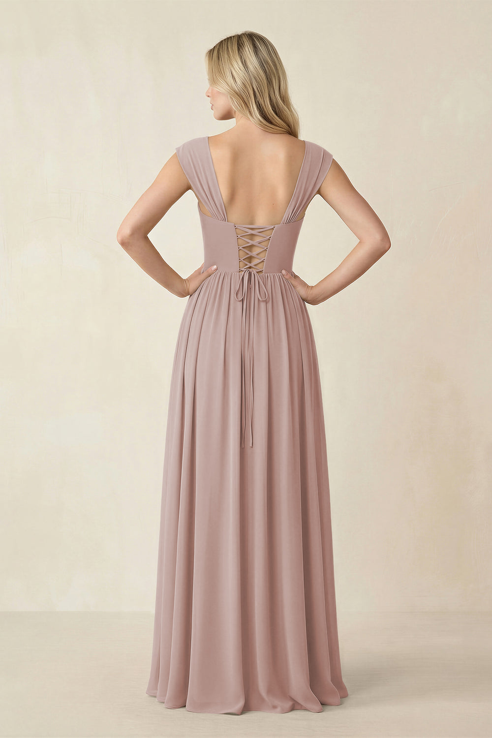 Cap Sleeve Corset A-Line Chiffon Bridesmaid Dress in Toffee