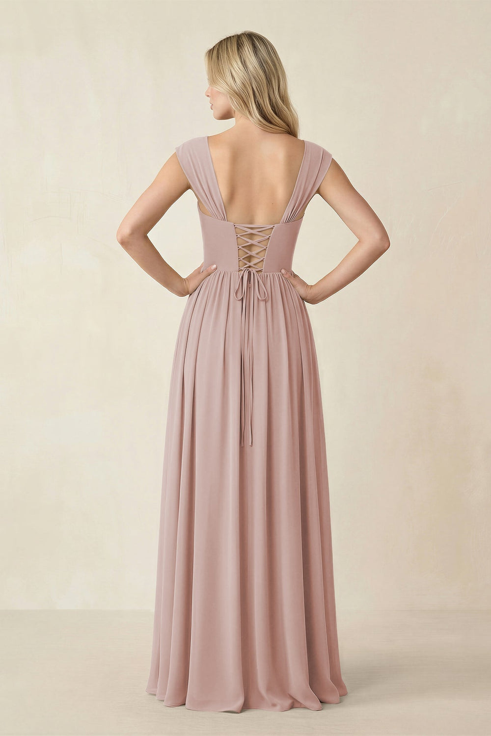 Cap Sleeve Corset A - Line Chiffon Bridesmaid Dress in Toffee - KISS BRIDAL Bridesmaid Dresses
