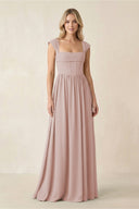 Cap Sleeve Corset A - Line Chiffon Bridesmaid Dress in Toffee - SHE IS ME Bridesmaid Dresses