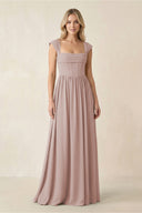 Cap Sleeve Corset A-Line Chiffon Bridesmaid Dress in Toffee | KISSBRIDAL