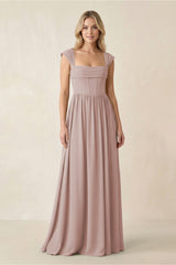 Cap Sleeve Corset A-Line Chiffon Bridesmaid Dress in Toffee | KISSBRIDAL