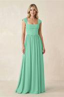 Cap Sleeve Corset A - Line Chiffon Bridesmaid Dress in Turquoise - SHE IS ME Bridesmaid Dresses