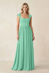 Cap Sleeve Corset A - Line Chiffon Bridesmaid Dress in Turquoise - KISS BRIDAL Bridesmaid Dresses