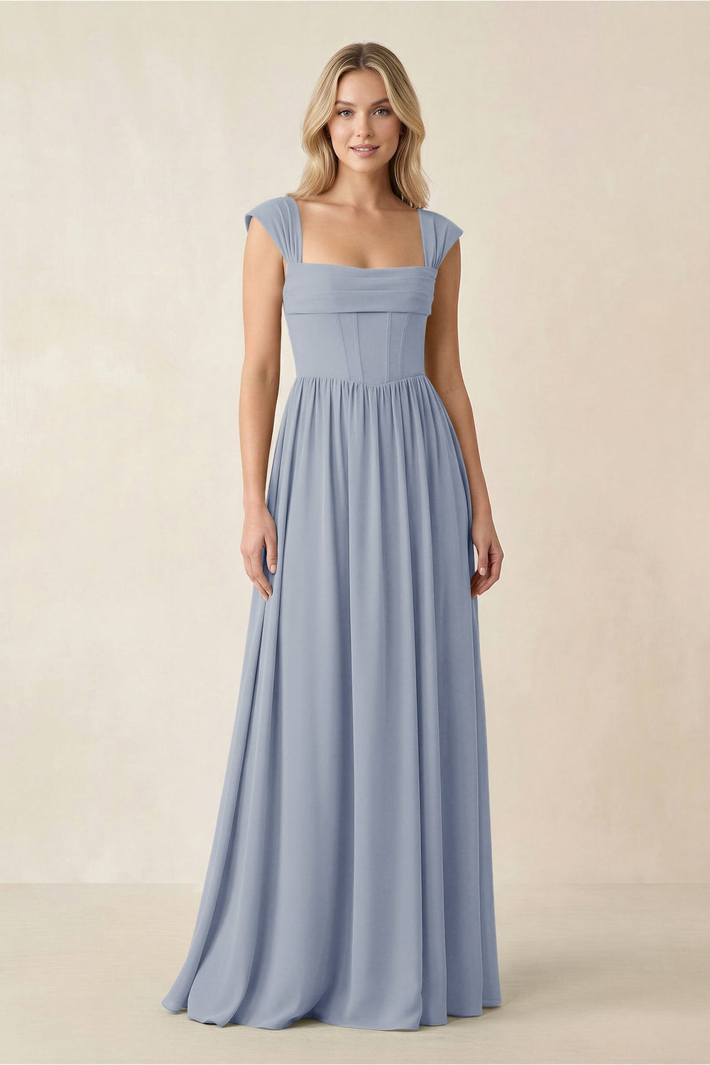 Cap Sleeve Corset A - Line Chiffon Bridesmaid Dress in Twilight - KISS BRIDAL Bridesmaid Dresses