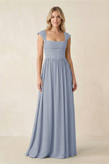 Cap Sleeve Corset A - Line Chiffon Bridesmaid Dress in Twilight - KISS BRIDAL Bridesmaid Dresses