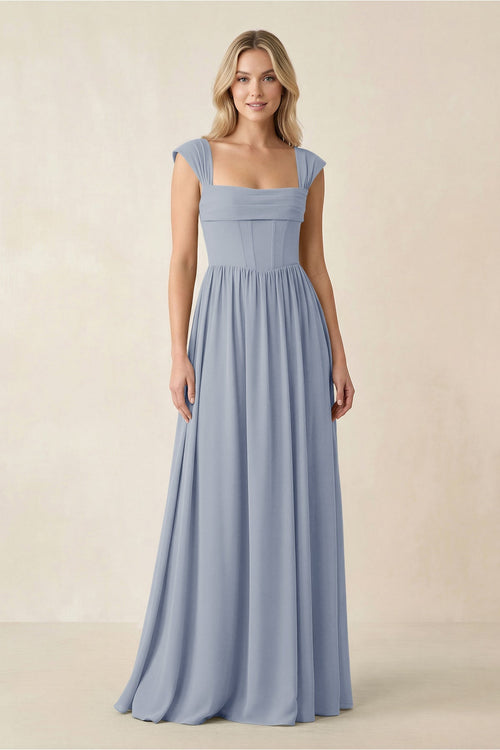 Cap Sleeve Corset A - Line Chiffon Bridesmaid Dress in Twilight - SHE IS ME Bridesmaid Dresses
