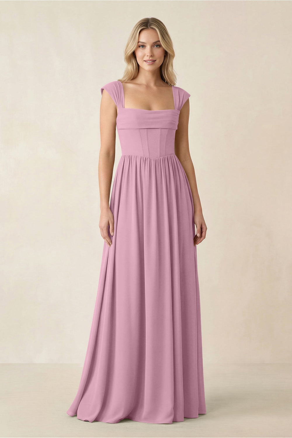 Cap Sleeve Corset A - Line Chiffon Bridesmaid Dress in Vintage Mauve - KISS BRIDAL Bridesmaid Dresses