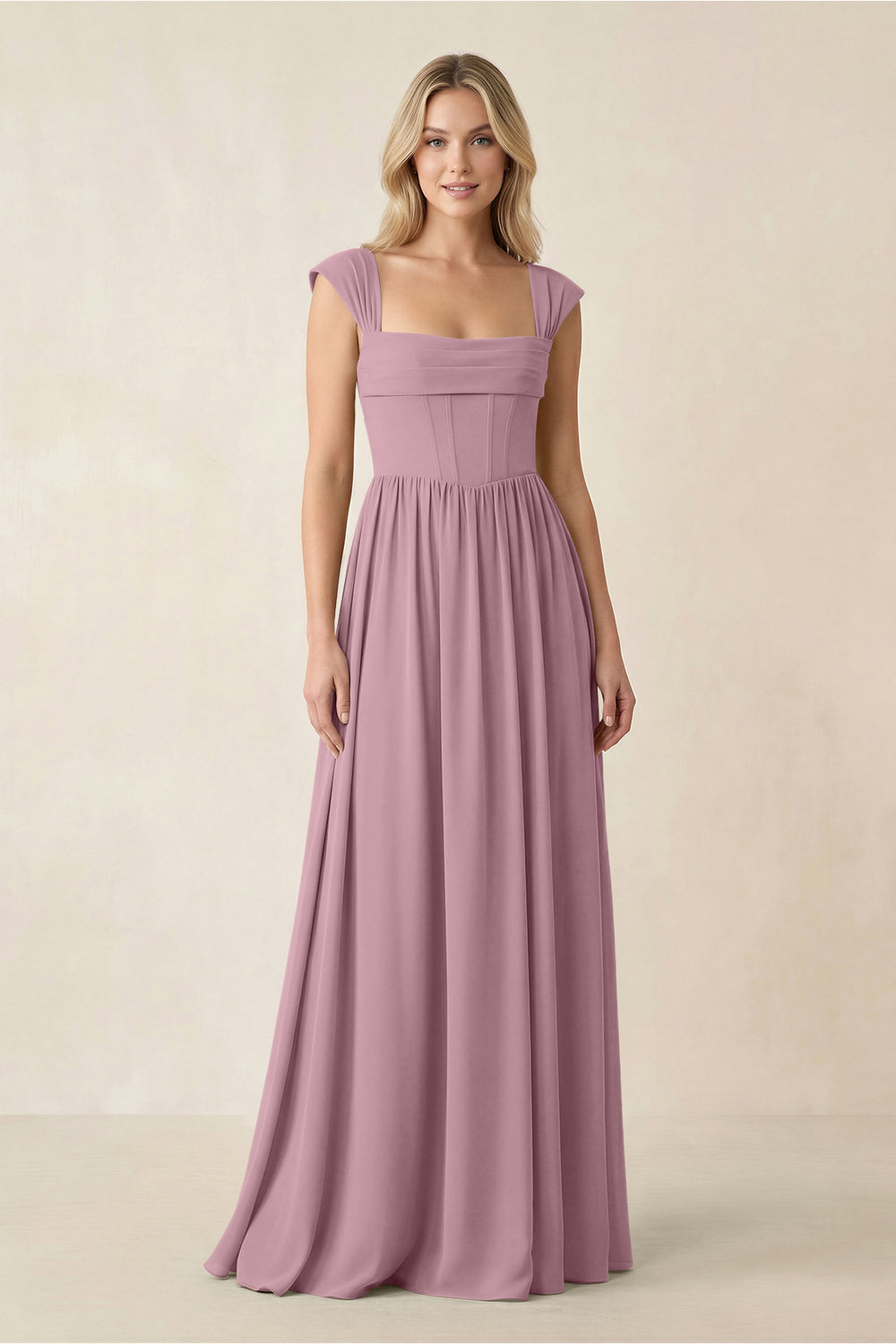 Cap Sleeve Corset A-Line Chiffon Bridesmaid Dress in Vintage Mauve