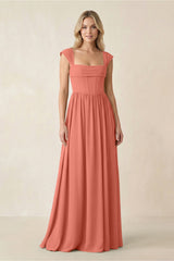Cap Sleeve Corset A - Line Chiffon Bridesmaid Dress in Wild Rose - KISS BRIDAL Bridesmaid Dresses