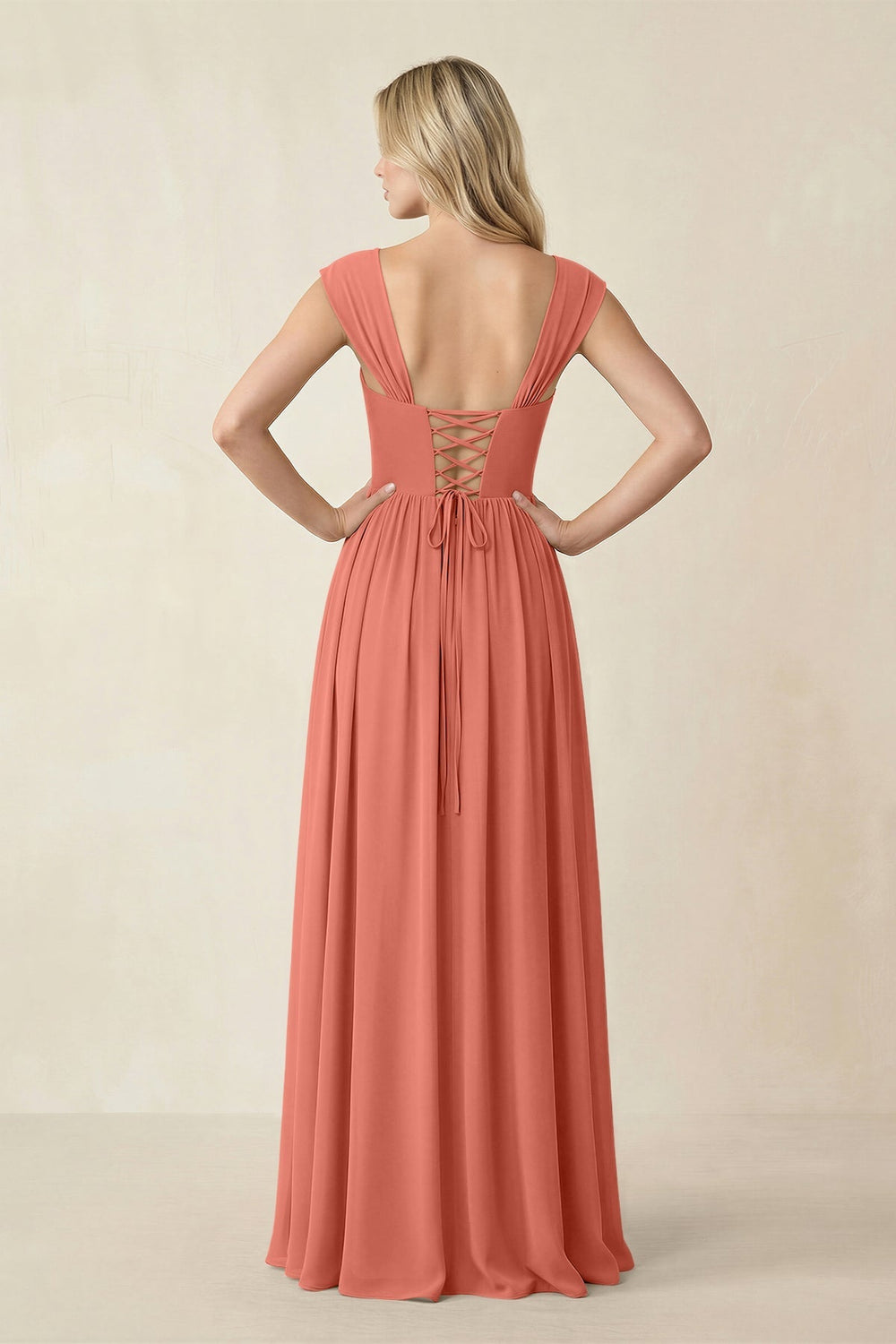 Cap Sleeve Corset A - Line Chiffon Bridesmaid Dress in Wild Rose - KISS BRIDAL Bridesmaid Dresses
