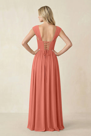 Cap Sleeve Corset A - Line Chiffon Bridesmaid Dress in Wild Rose - SHE IS ME Bridesmaid Dresses